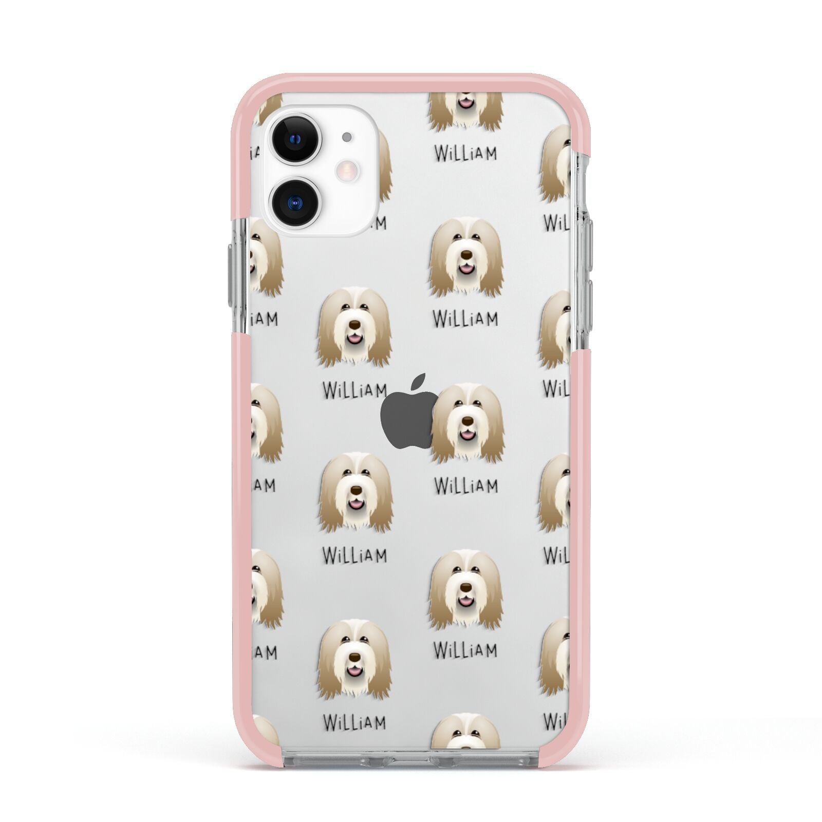 Bearded Collie Icon with Name Apple iPhone 11 in White with Pink Impact Case