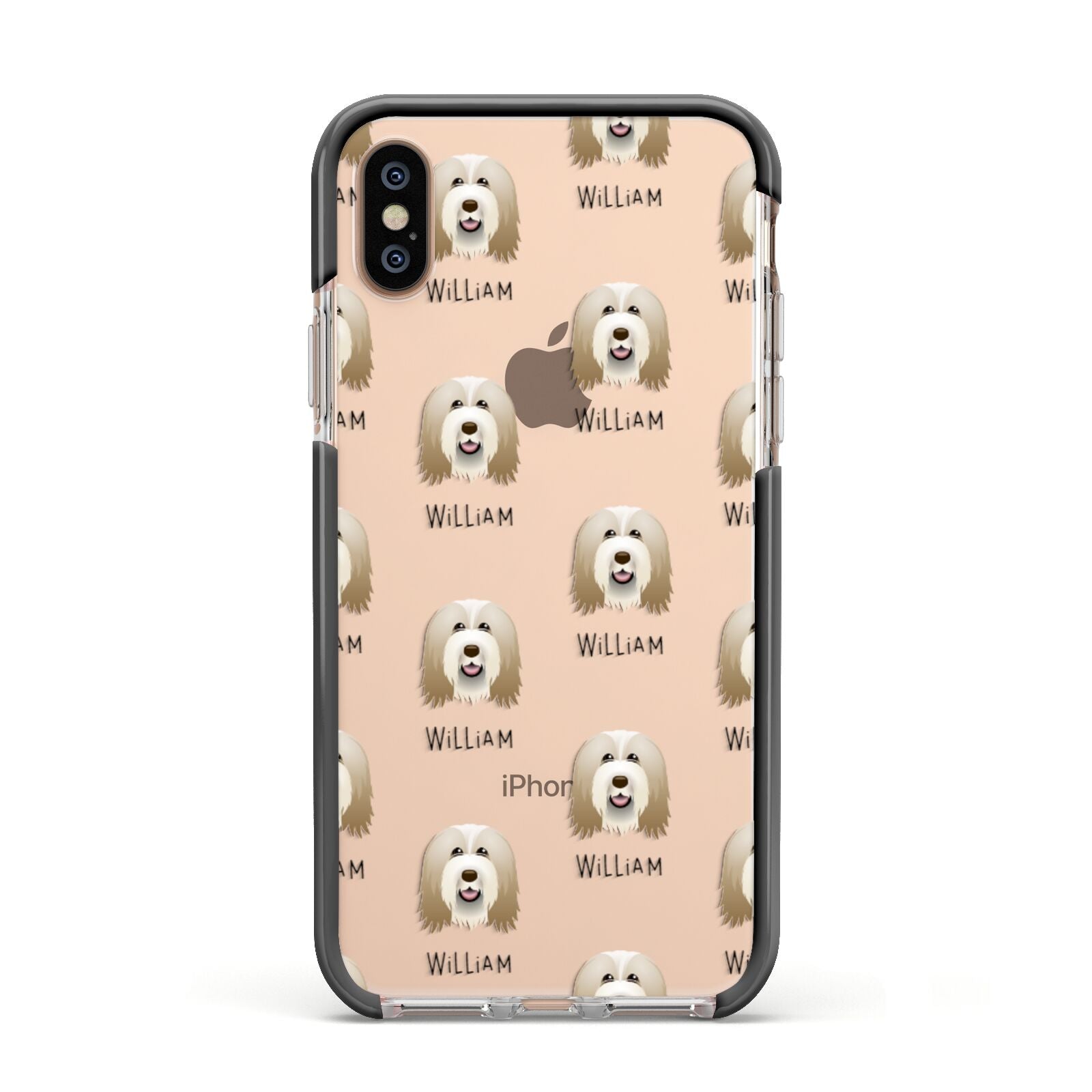 Bearded Collie Icon with Name Apple iPhone Xs Impact Case Black Edge on Gold Phone