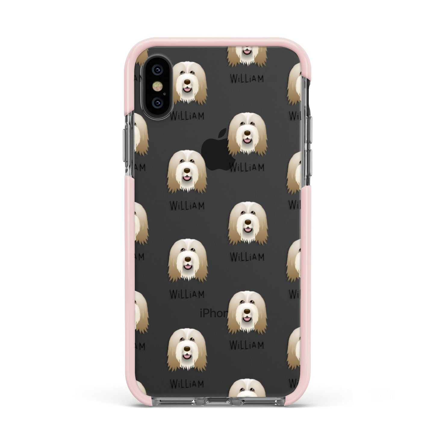 Bearded Collie Icon with Name Apple iPhone Xs Impact Case Pink Edge on Black Phone