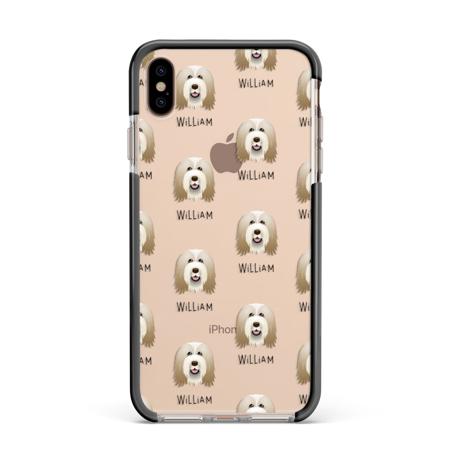 Bearded Collie Icon with Name Apple iPhone Xs Max Impact Case Black Edge on Gold Phone