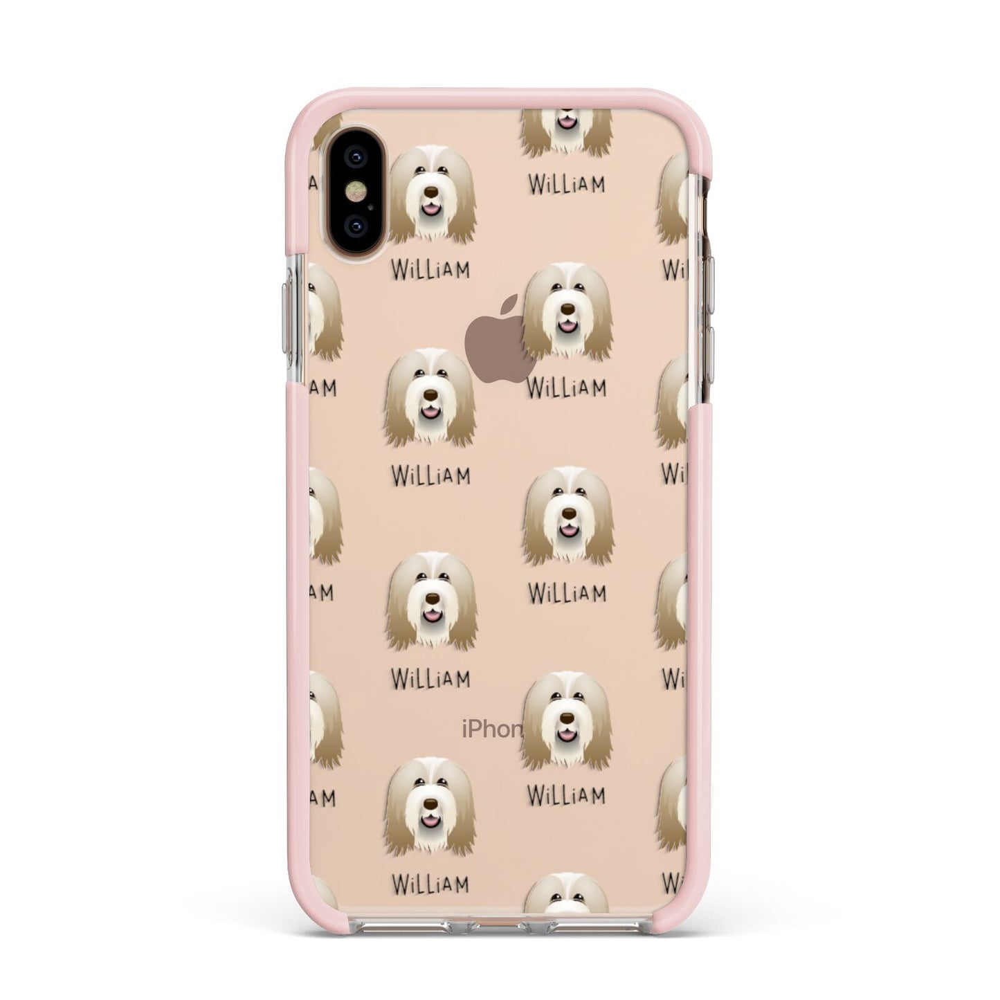 Bearded Collie Icon with Name Apple iPhone Xs Max Impact Case Pink Edge on Gold Phone