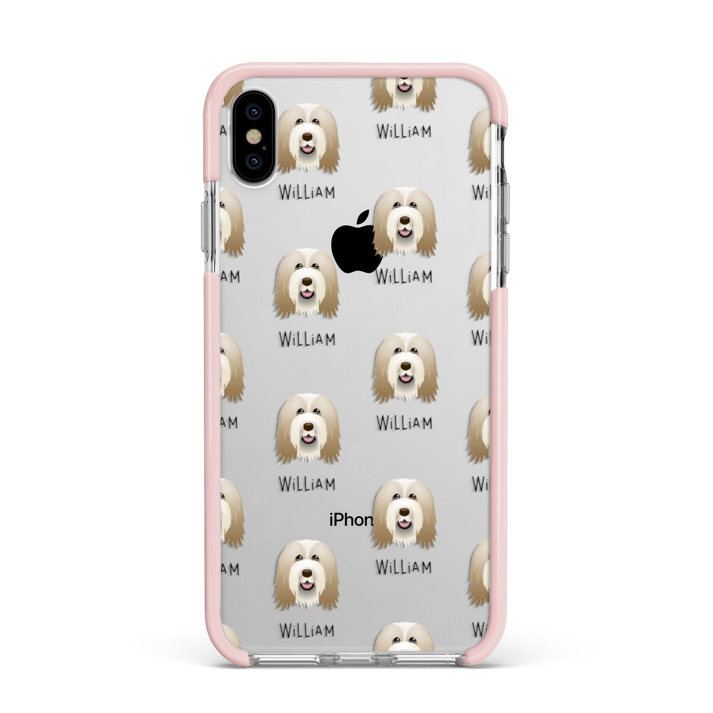 Bearded Collie Icon with Name Apple iPhone Xs Max Impact Case Pink Edge on Silver Phone