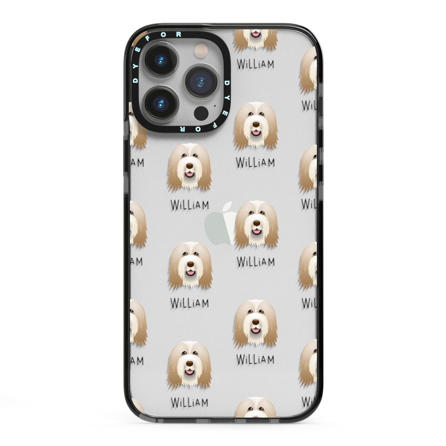 Bearded Collie Icon with Name iPhone 13 Pro Max Black Impact Case on Silver phone