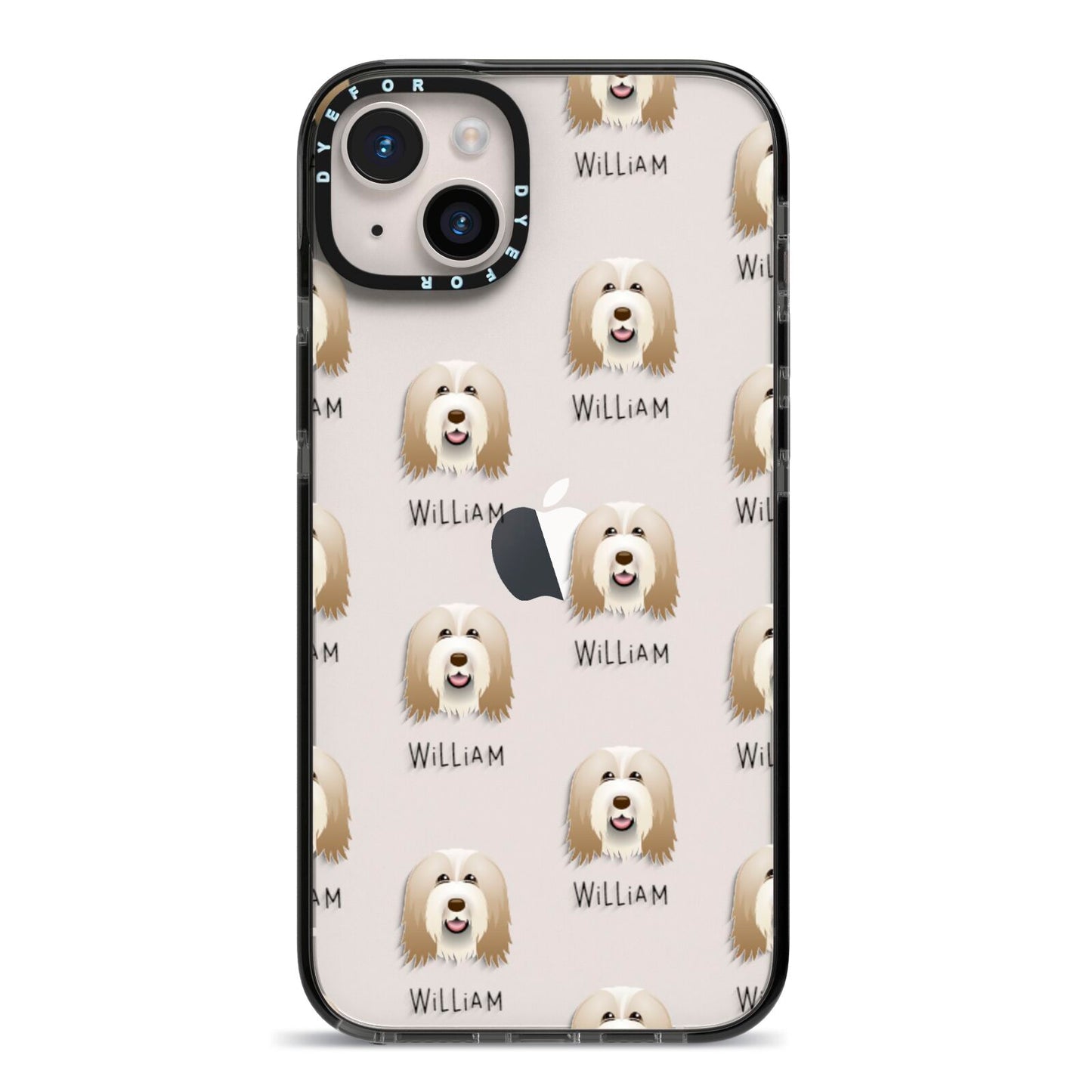 Bearded Collie Icon with Name iPhone 14 Plus Black Impact Case on Silver phone