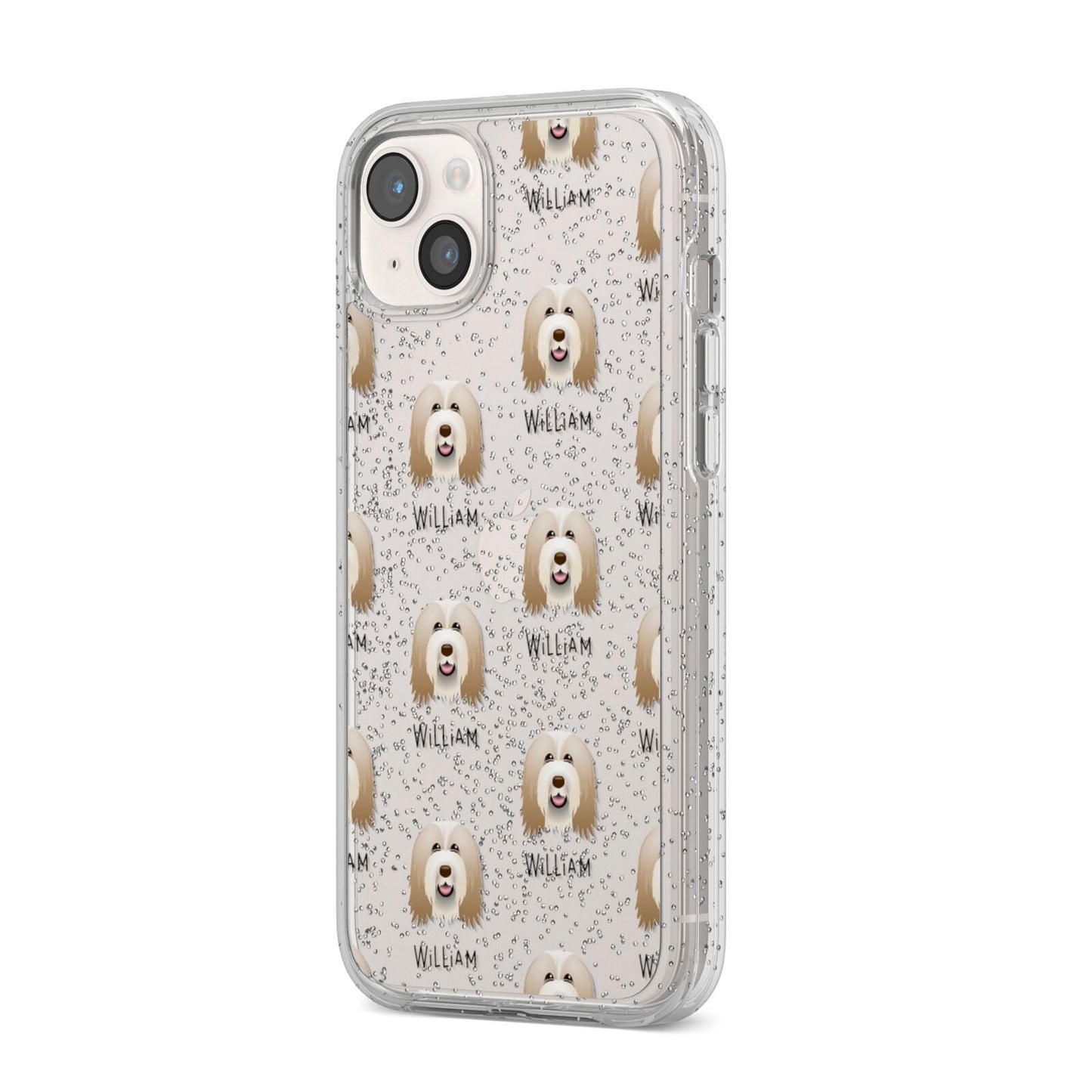Bearded Collie Icon with Name iPhone 14 Plus Glitter Tough Case Starlight Angled Image