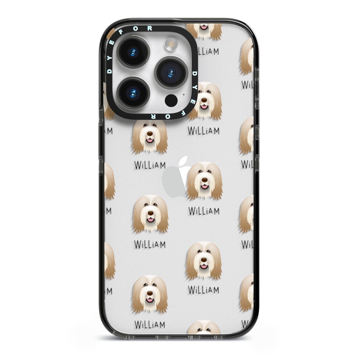 Bearded Collie Icon with Name iPhone 14 Pro Black Impact Case on Silver phone