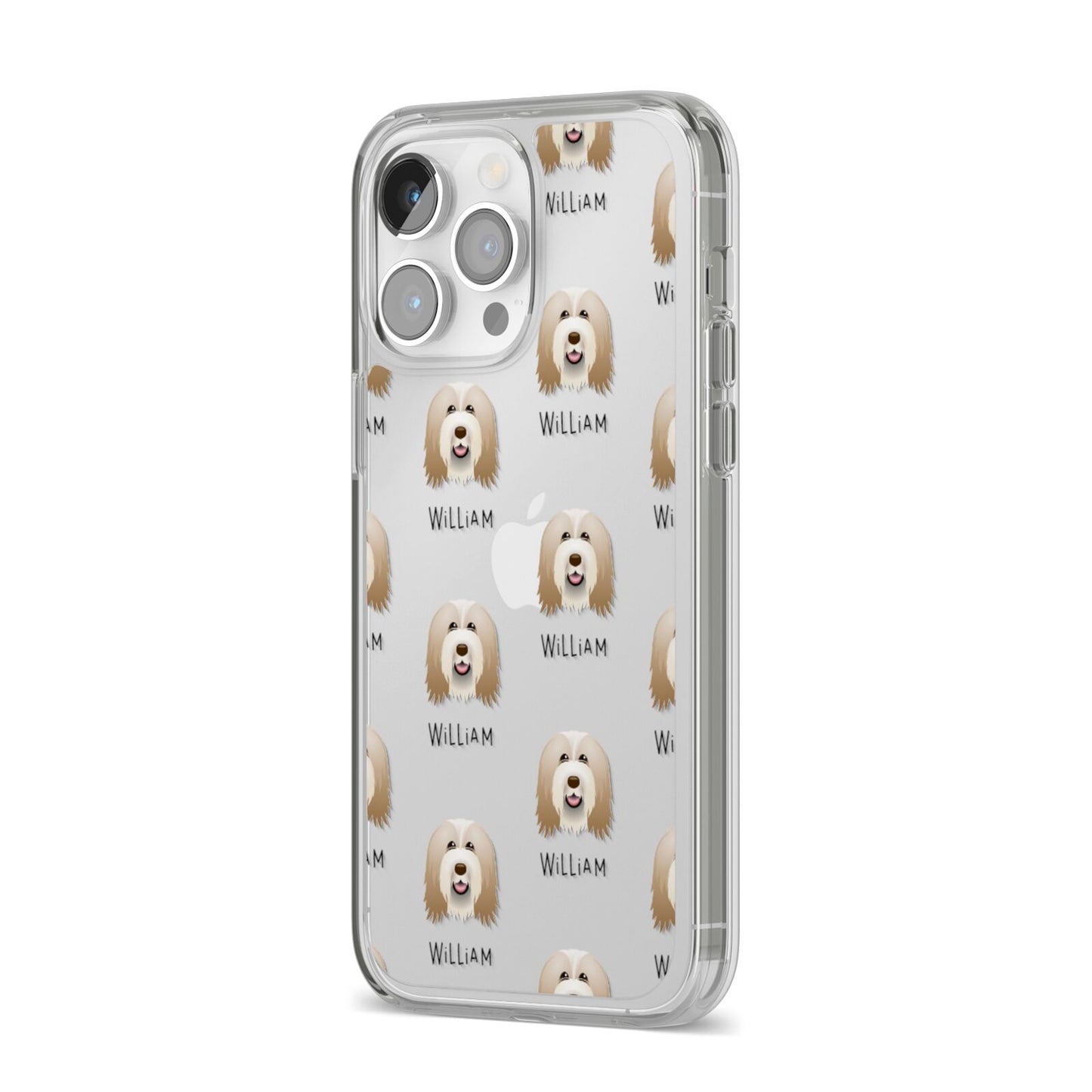 Bearded Collie Icon with Name iPhone 14 Pro Max Clear Tough Case Silver Angled Image