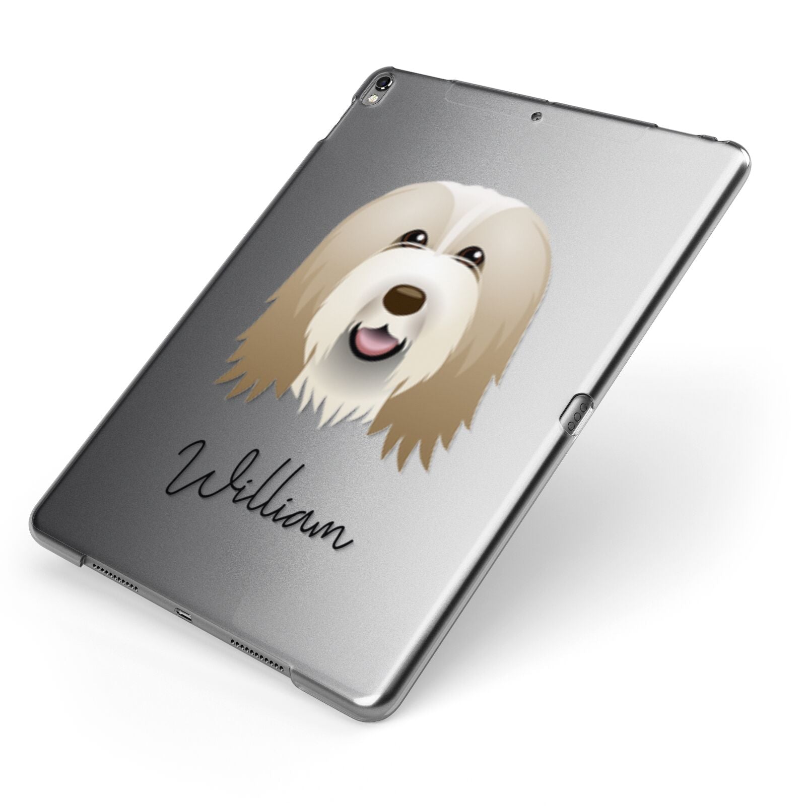 Bearded Collie Personalised Apple iPad Case on Grey iPad Side View