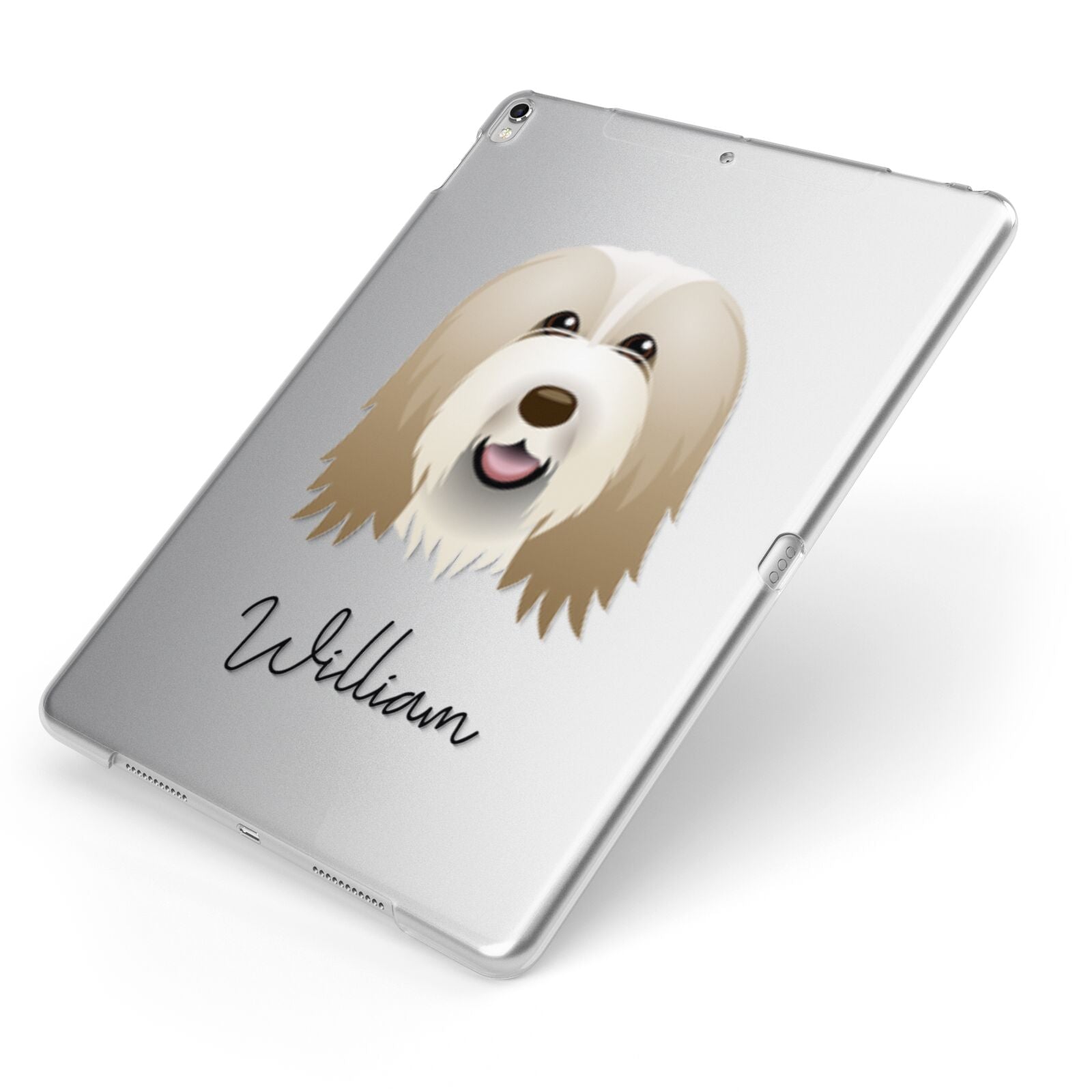 Bearded Collie Personalised Apple iPad Case on Silver iPad Side View