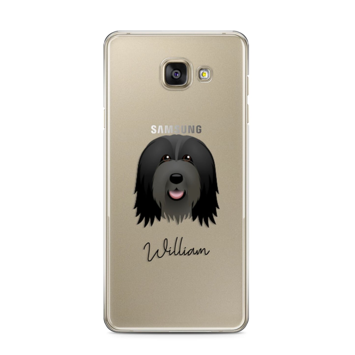 Bearded Collie Personalised Samsung Galaxy A3 2016 Case on gold phone