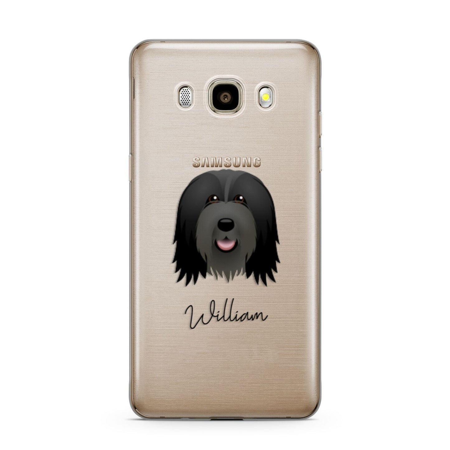 Bearded Collie Personalised Samsung Galaxy J7 2016 Case on gold phone