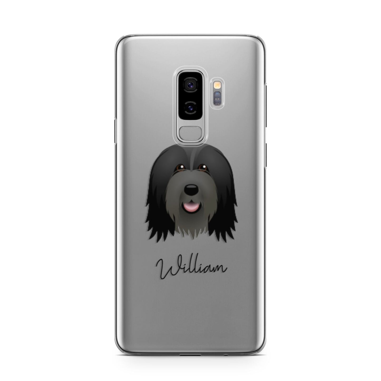 Bearded Collie Personalised Samsung Galaxy S9 Plus Case on Silver phone