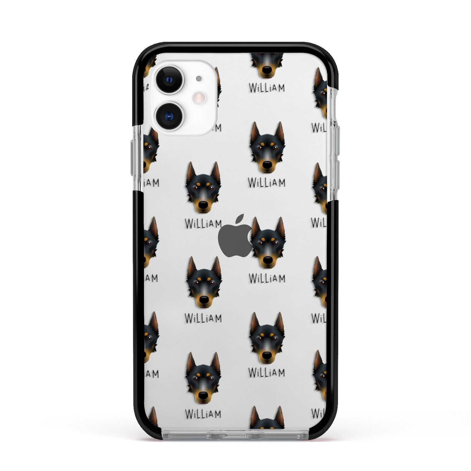 Beauceron Icon with Name Apple iPhone 11 in White with Black Impact Case