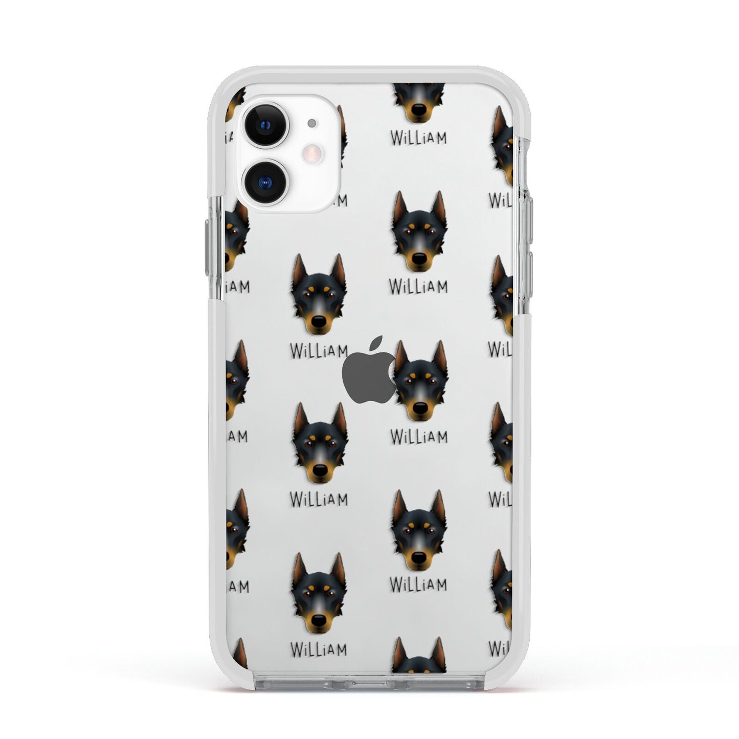 Beauceron Icon with Name Apple iPhone 11 in White with White Impact Case