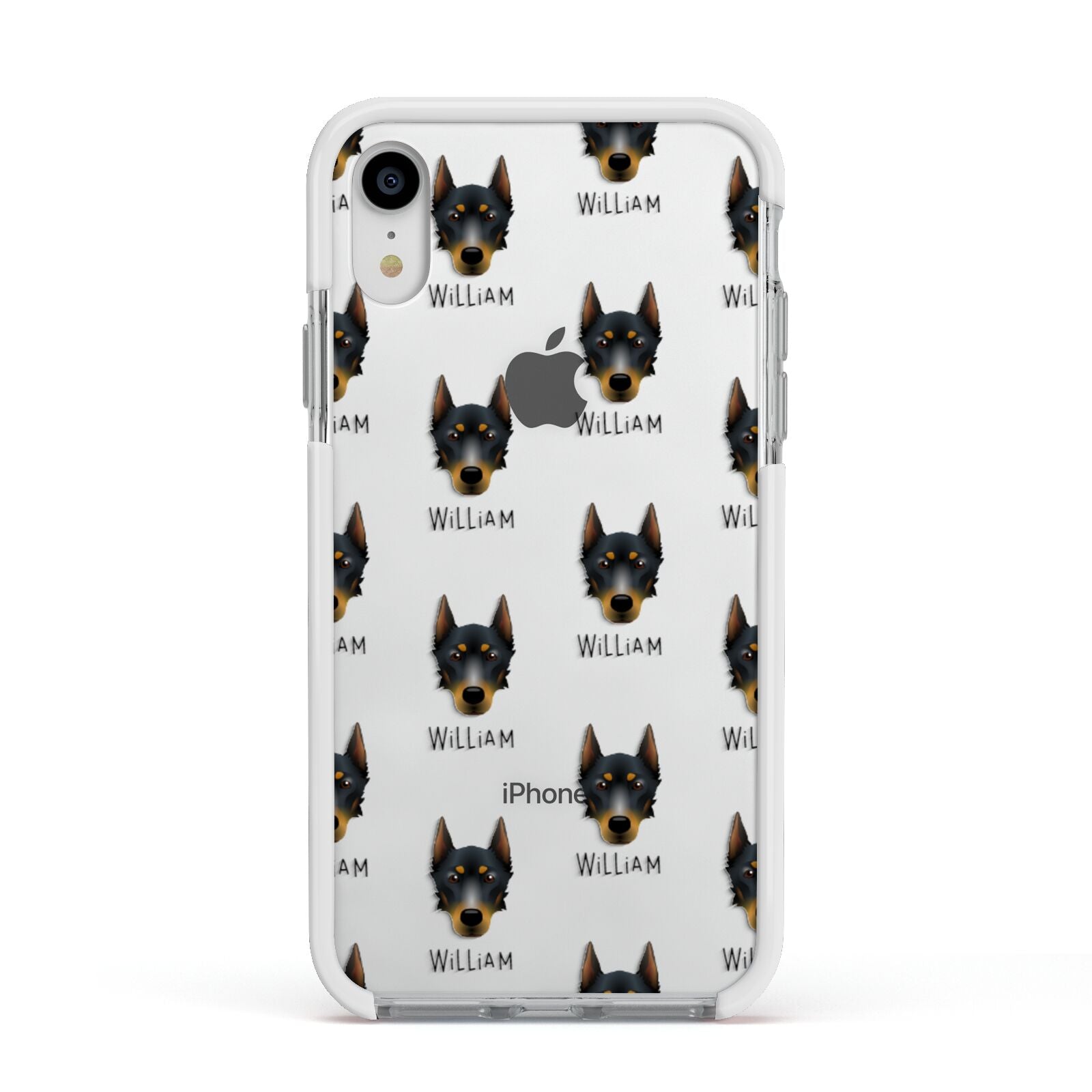 Beauceron Icon with Name Apple iPhone XR Impact Case White Edge on Silver Phone