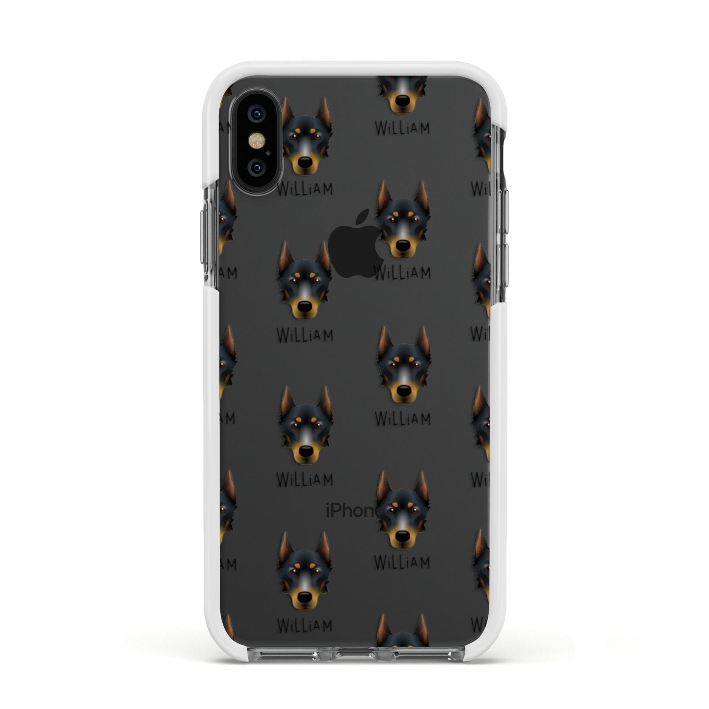 Beauceron Icon with Name Apple iPhone Xs Impact Case White Edge on Black Phone