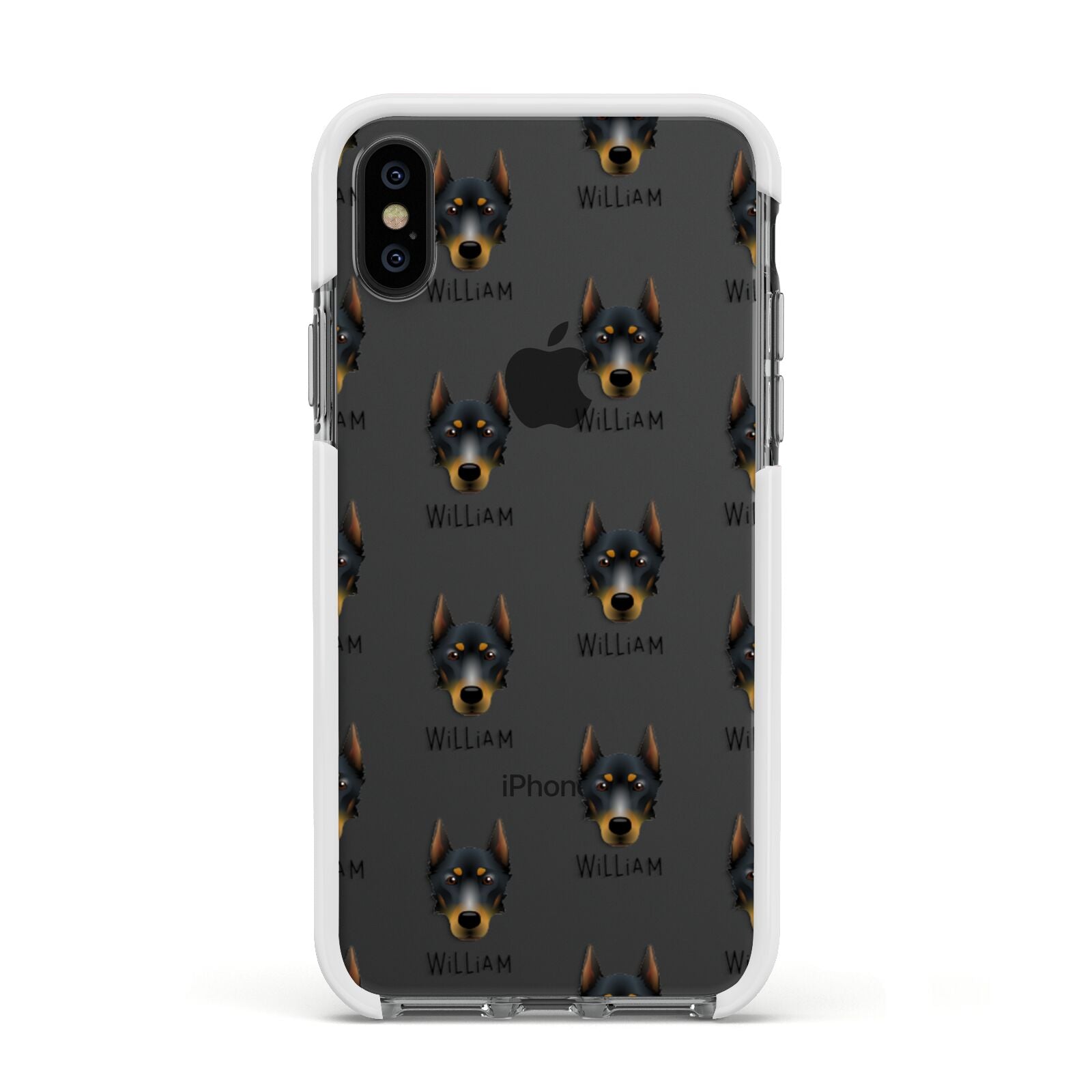 Beauceron Icon with Name Apple iPhone Xs Impact Case White Edge on Black Phone