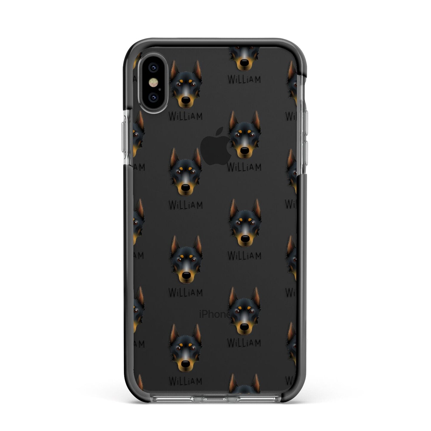 Beauceron Icon with Name Apple iPhone Xs Max Impact Case Black Edge on Black Phone