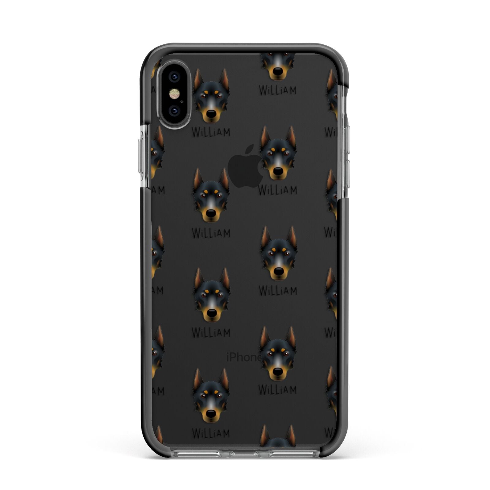 Beauceron Icon with Name Apple iPhone Xs Max Impact Case Black Edge on Black Phone