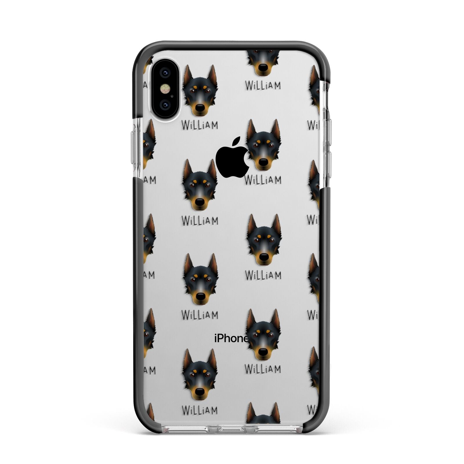 Beauceron Icon with Name Apple iPhone Xs Max Impact Case Black Edge on Silver Phone