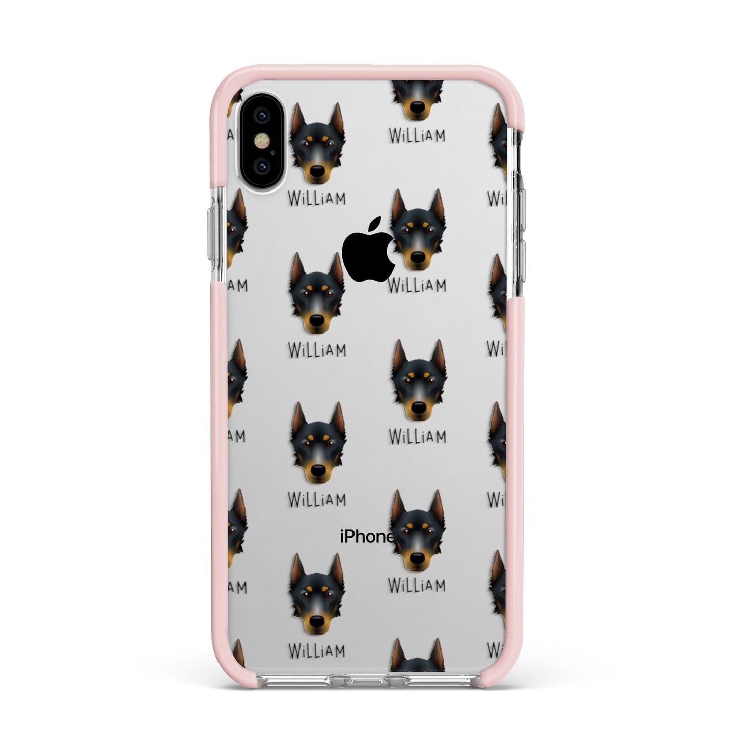 Beauceron Icon with Name Apple iPhone Xs Max Impact Case Pink Edge on Silver Phone