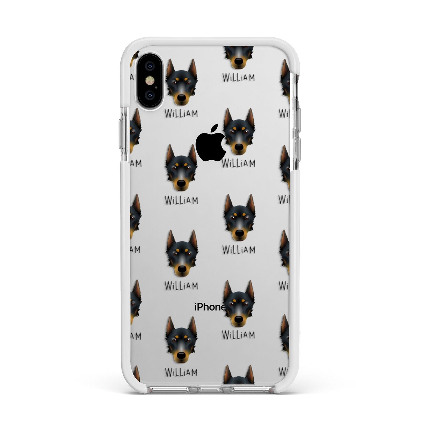 Beauceron Icon with Name Apple iPhone Xs Max Impact Case White Edge on Silver Phone