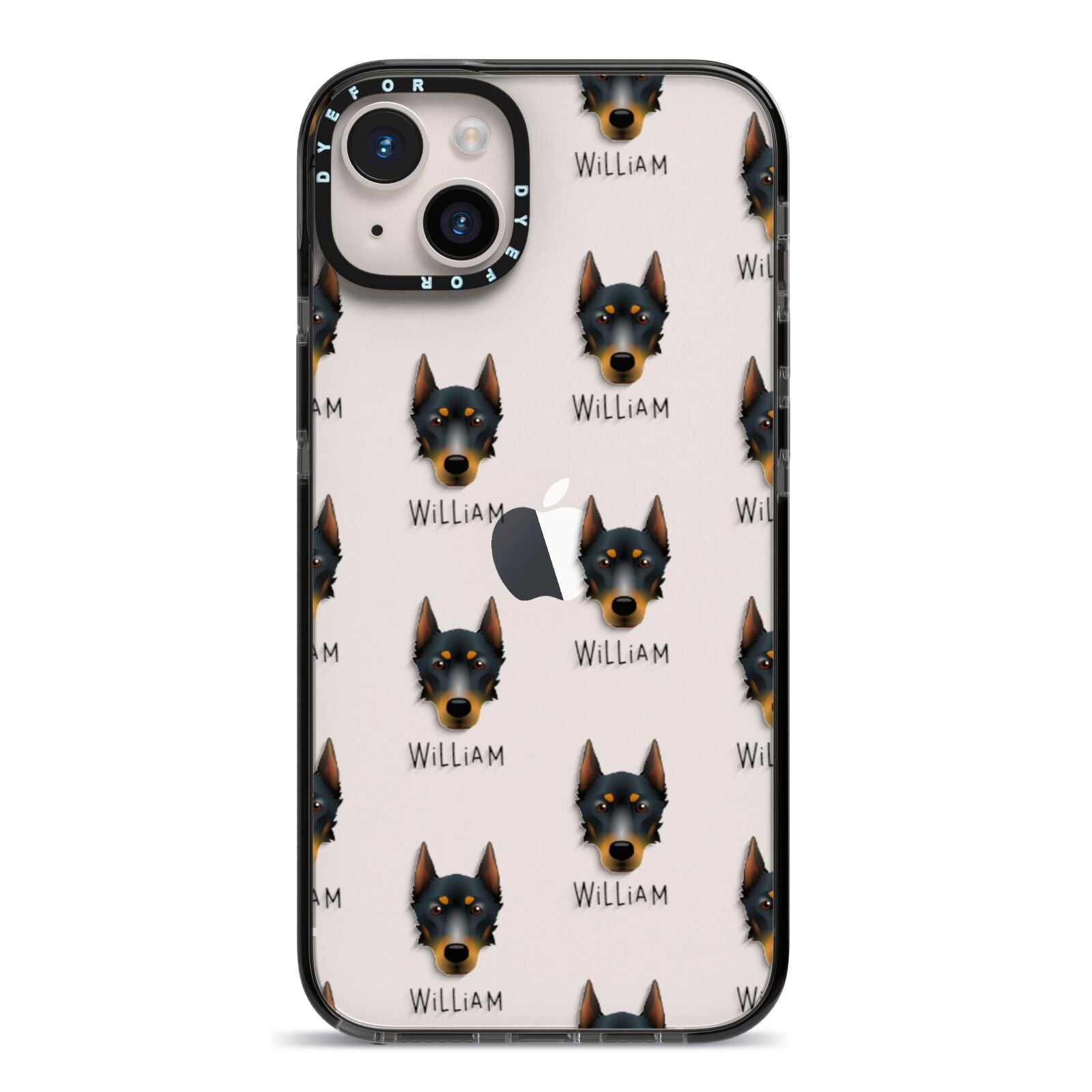 Beauceron Icon with Name iPhone 14 Plus Black Impact Case on Silver phone