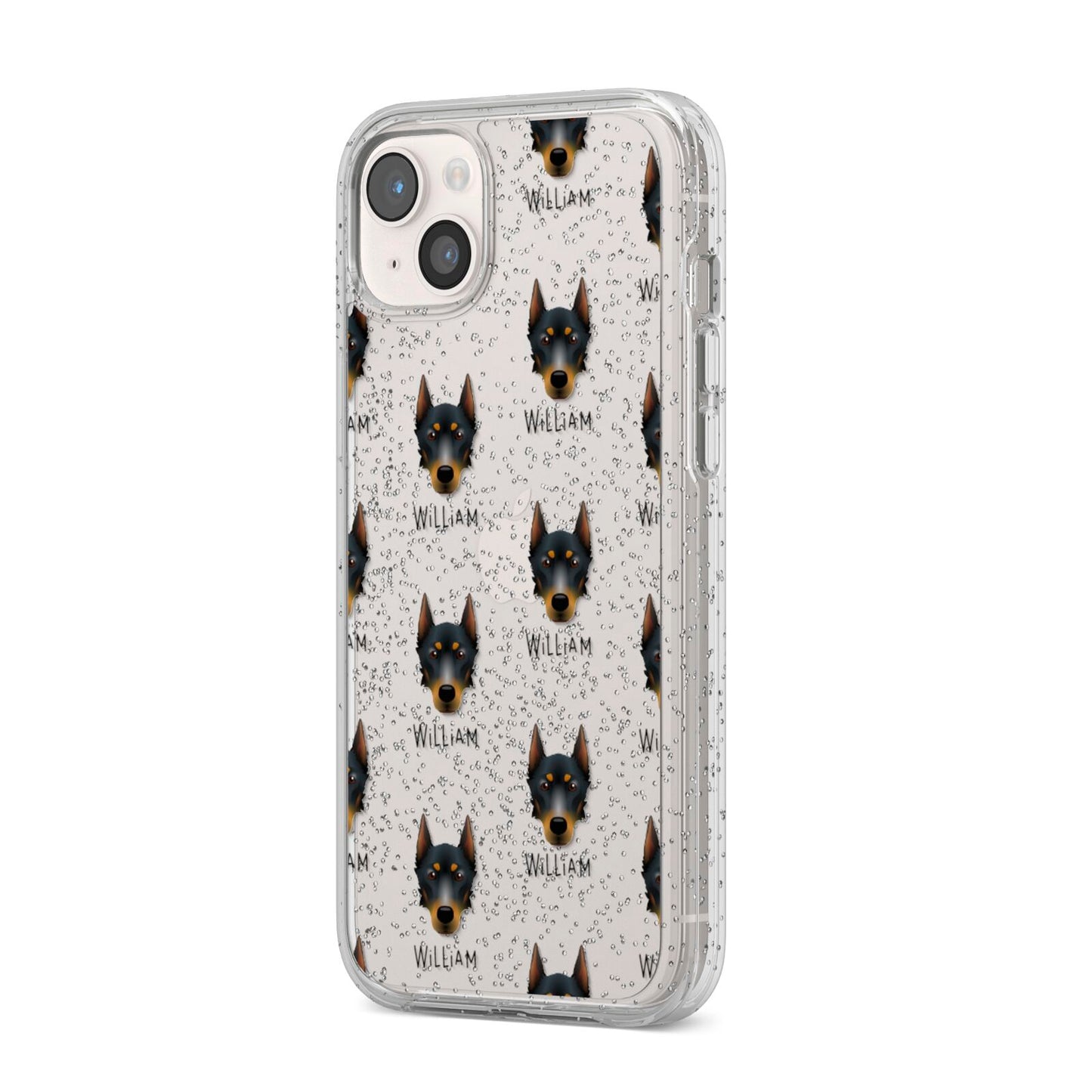 Beauceron Icon with Name iPhone 14 Plus Glitter Tough Case Starlight Angled Image