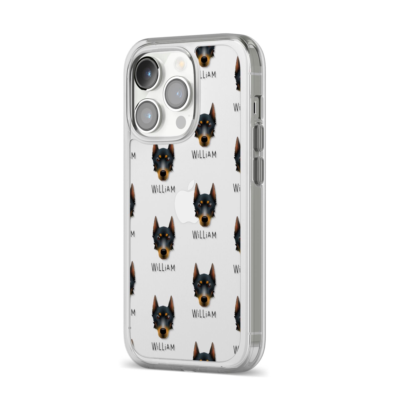 Beauceron Icon with Name iPhone 14 Pro Clear Tough Case Silver Angled Image