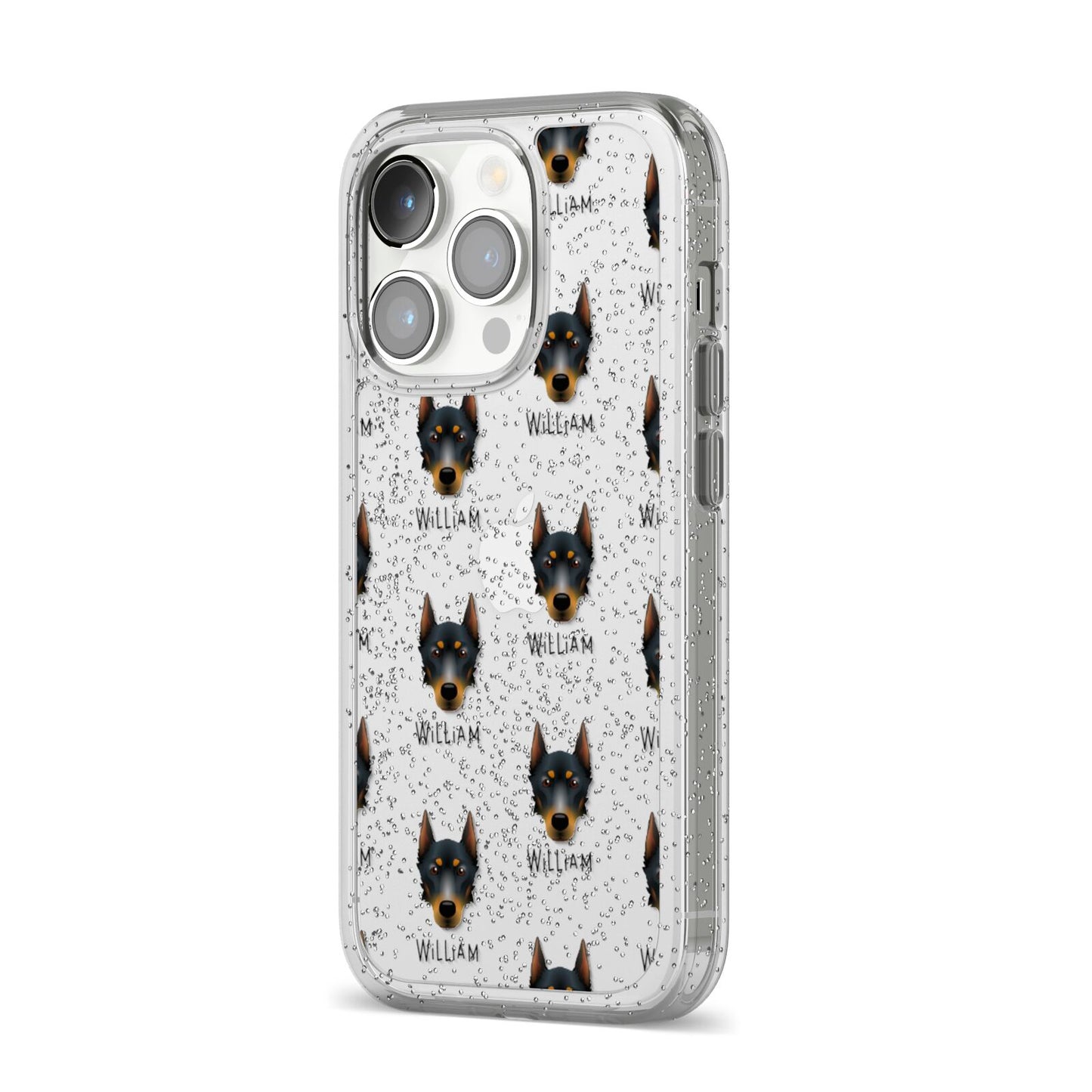 Beauceron Icon with Name iPhone 14 Pro Glitter Tough Case Silver Angled Image