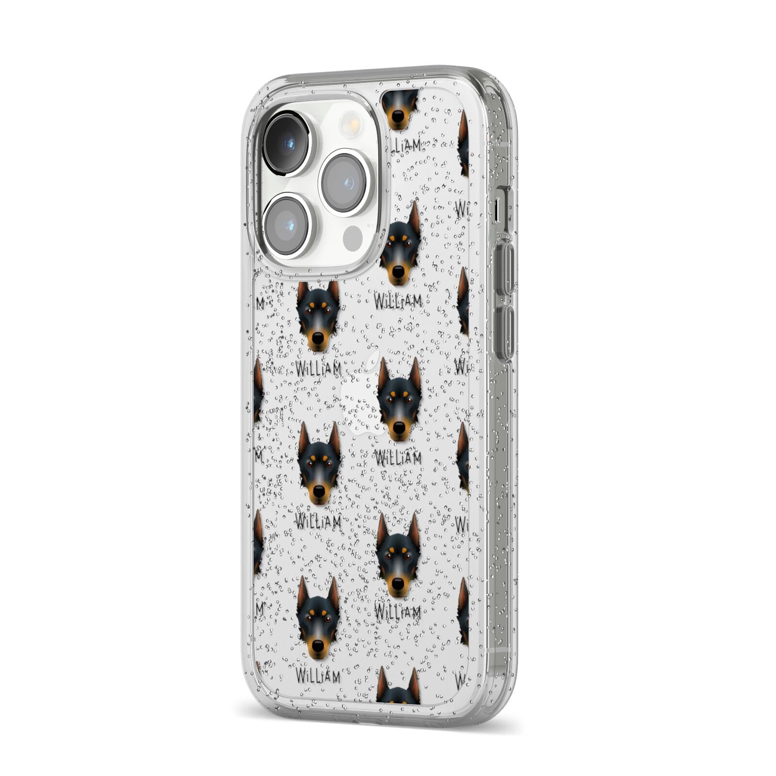 Beauceron Icon with Name iPhone 14 Pro Glitter Tough Case Silver Angled Image
