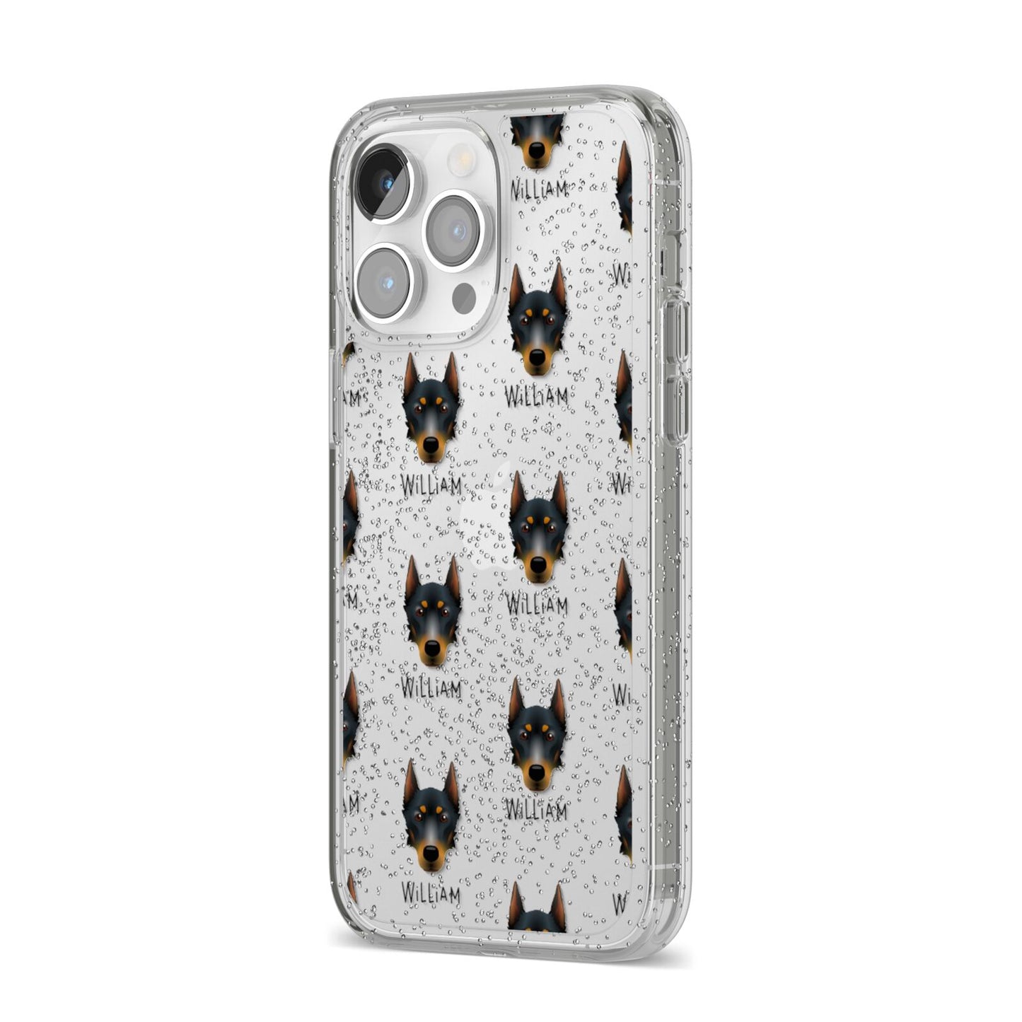 Beauceron Icon with Name iPhone 14 Pro Max Glitter Tough Case Silver Angled Image
