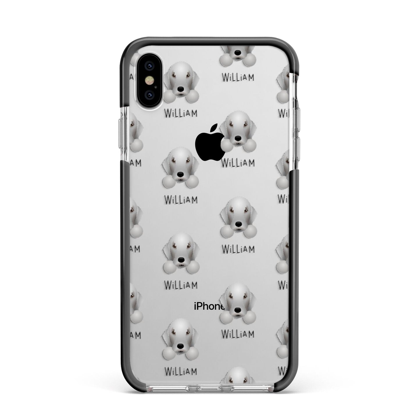 Bedlington Terrier Icon with Name Apple iPhone Xs Max Impact Case Black Edge on Silver Phone