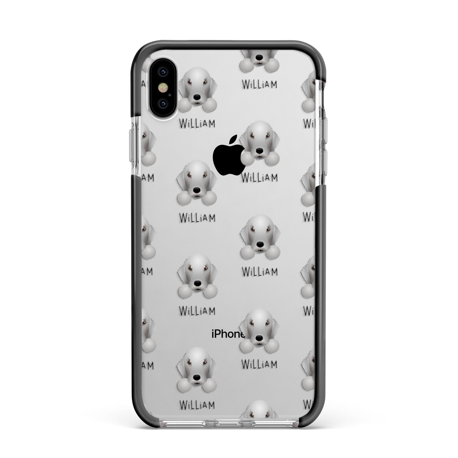 Bedlington Terrier Icon with Name Apple iPhone Xs Max Impact Case Black Edge on Silver Phone