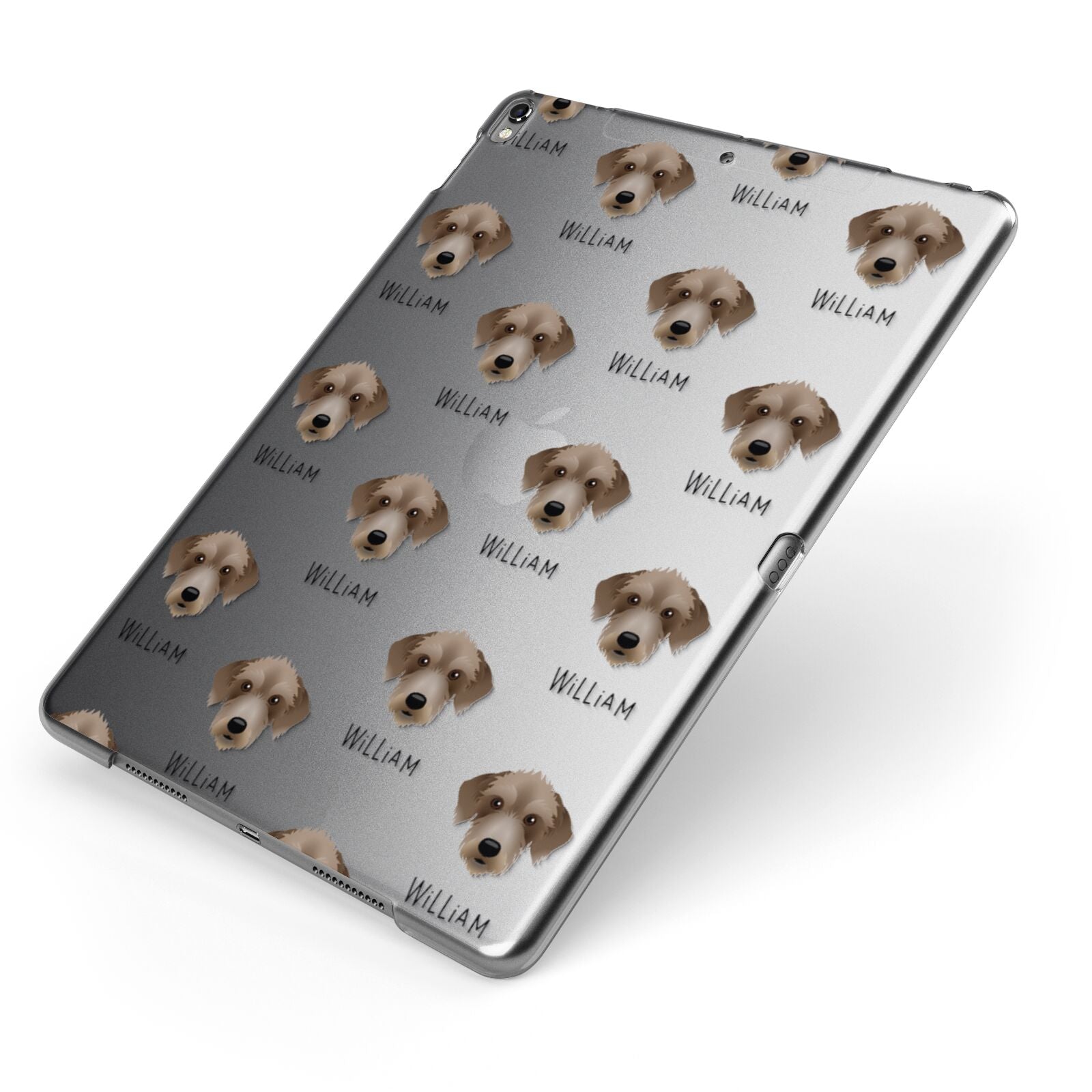 Bedlington Whippet Icon with Name Apple iPad Case on Grey iPad Side View