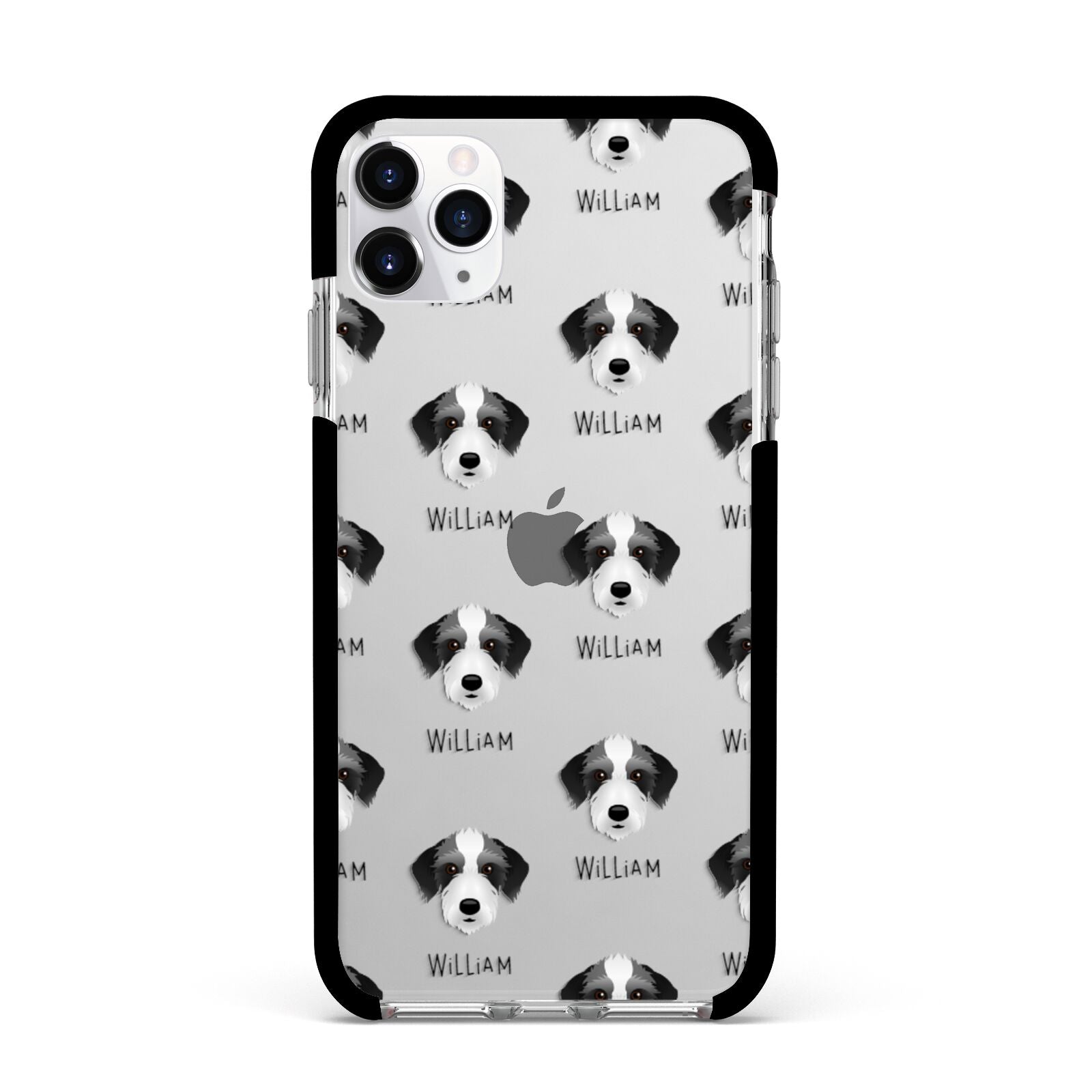 Bedlington Whippet Icon with Name Apple iPhone 11 Pro Max in Silver with Black Impact Case
