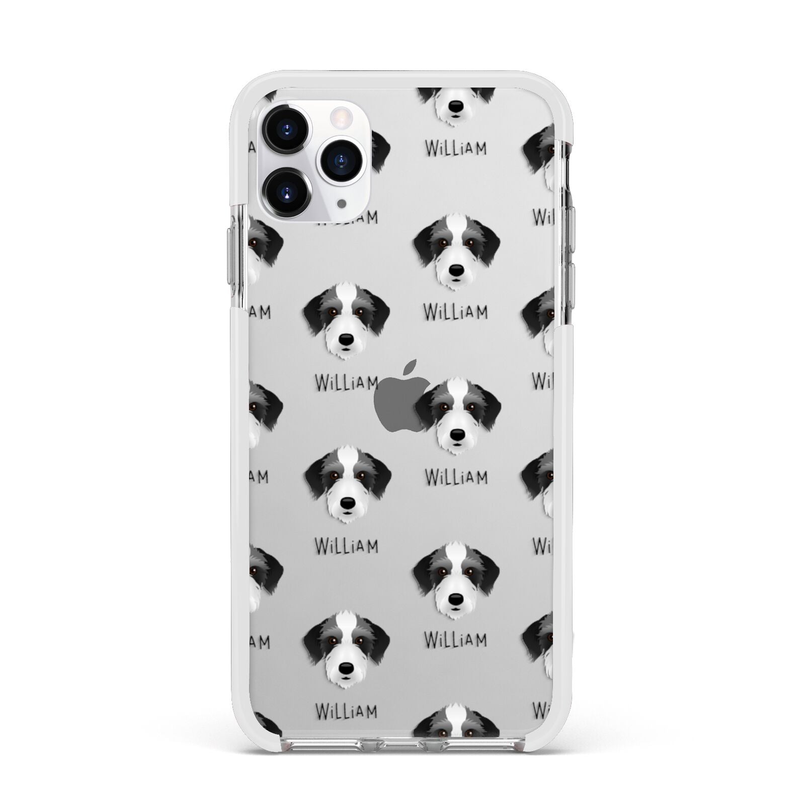 Bedlington Whippet Icon with Name Apple iPhone 11 Pro Max in Silver with White Impact Case