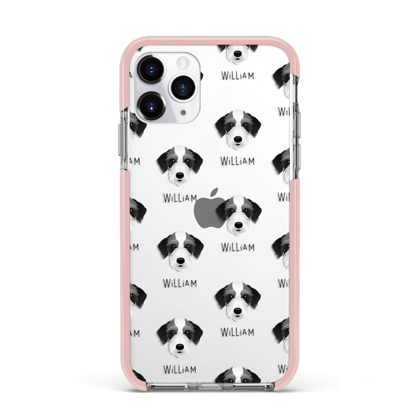 Bedlington Whippet Icon with Name Apple iPhone 11 Pro in Silver with Pink Impact Case