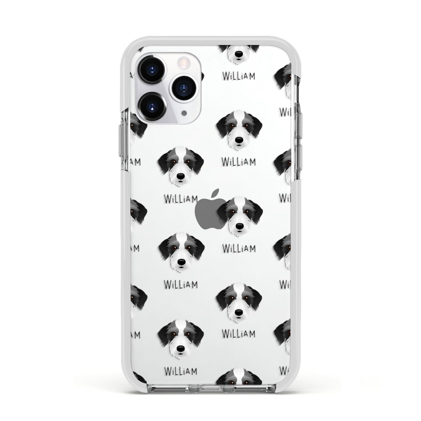 Bedlington Whippet Icon with Name Apple iPhone 11 Pro in Silver with White Impact Case