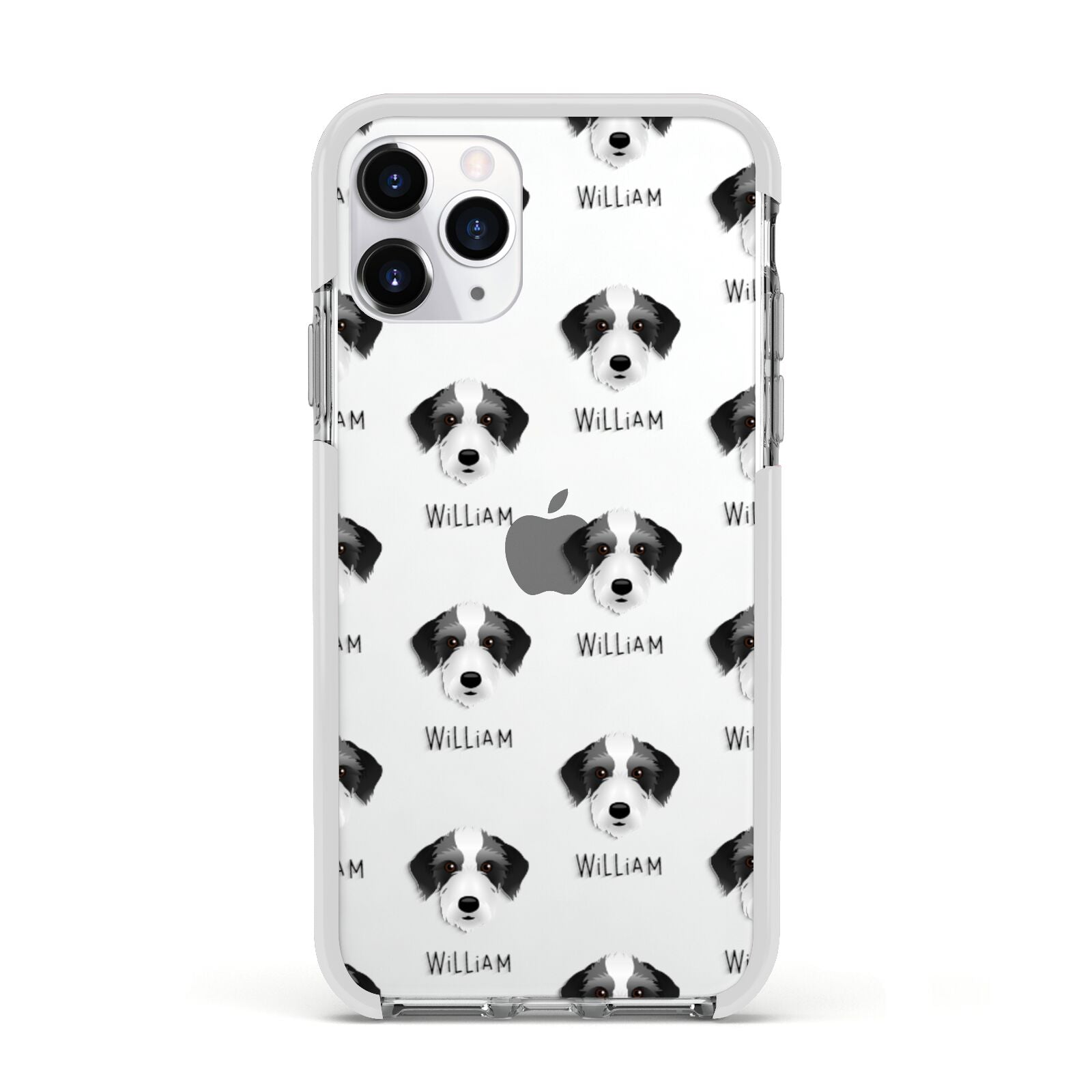 Bedlington Whippet Icon with Name Apple iPhone 11 Pro in Silver with White Impact Case
