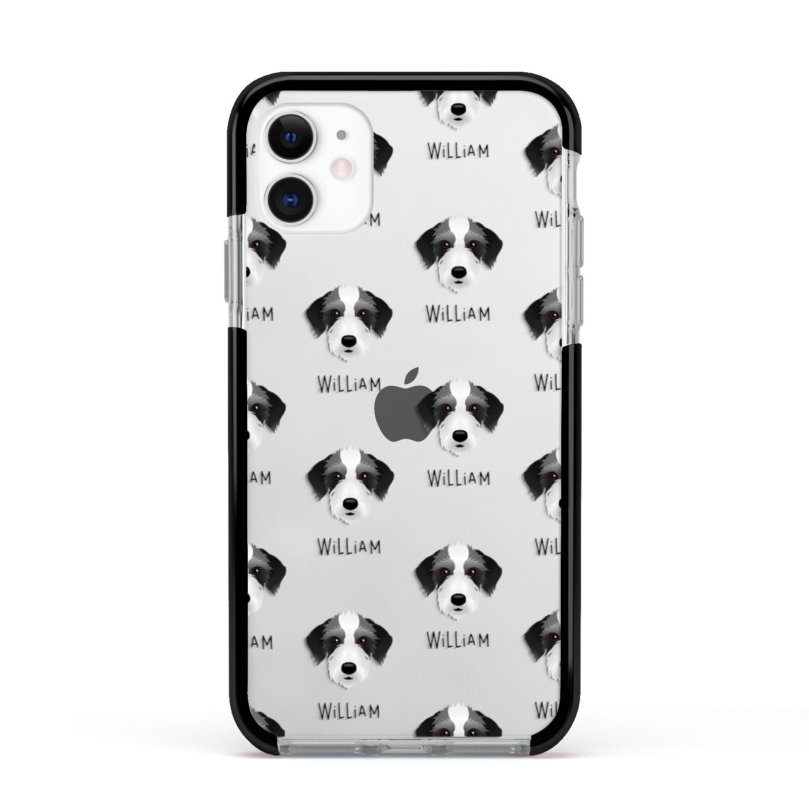 Bedlington Whippet Icon with Name Apple iPhone 11 in White with Black Impact Case