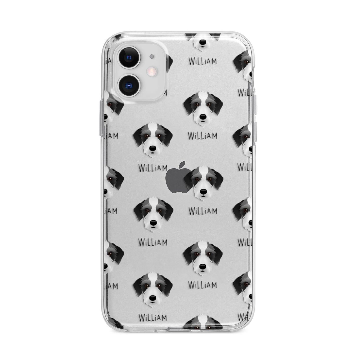 Bedlington Whippet Icon with Name Apple iPhone 11 in White with Bumper Case