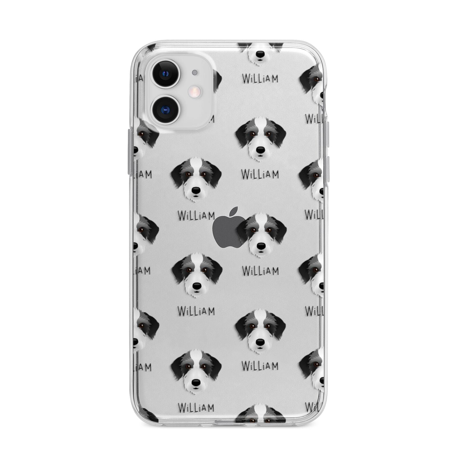Bedlington Whippet Icon with Name Apple iPhone 11 in White with Bumper Case