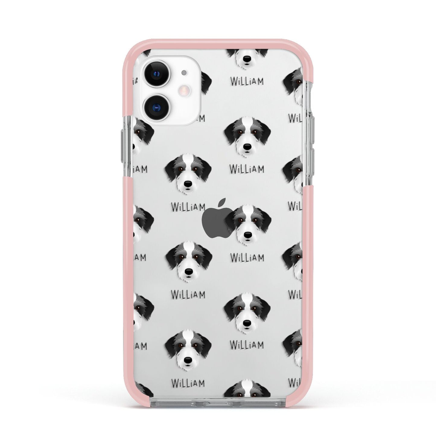 Bedlington Whippet Icon with Name Apple iPhone 11 in White with Pink Impact Case