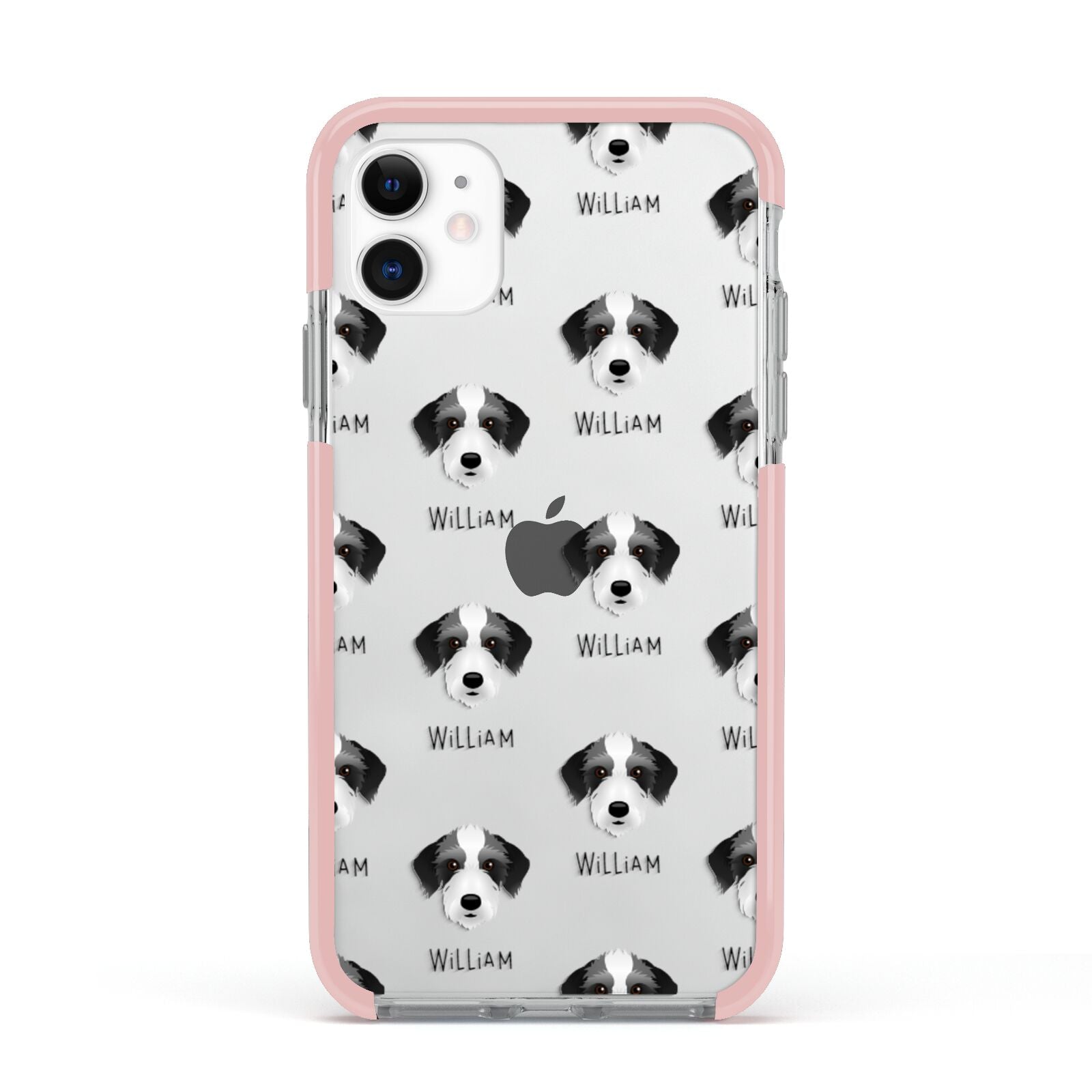 Bedlington Whippet Icon with Name Apple iPhone 11 in White with Pink Impact Case