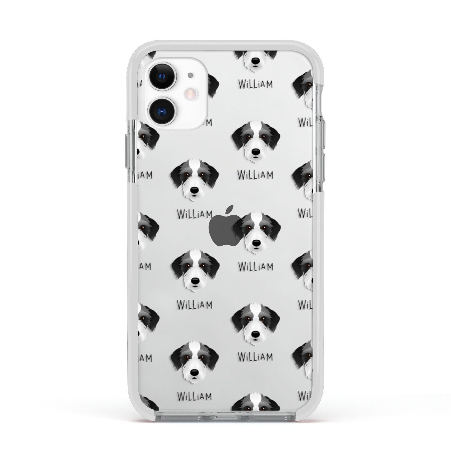Bedlington Whippet Icon with Name Apple iPhone 11 in White with White Impact Case