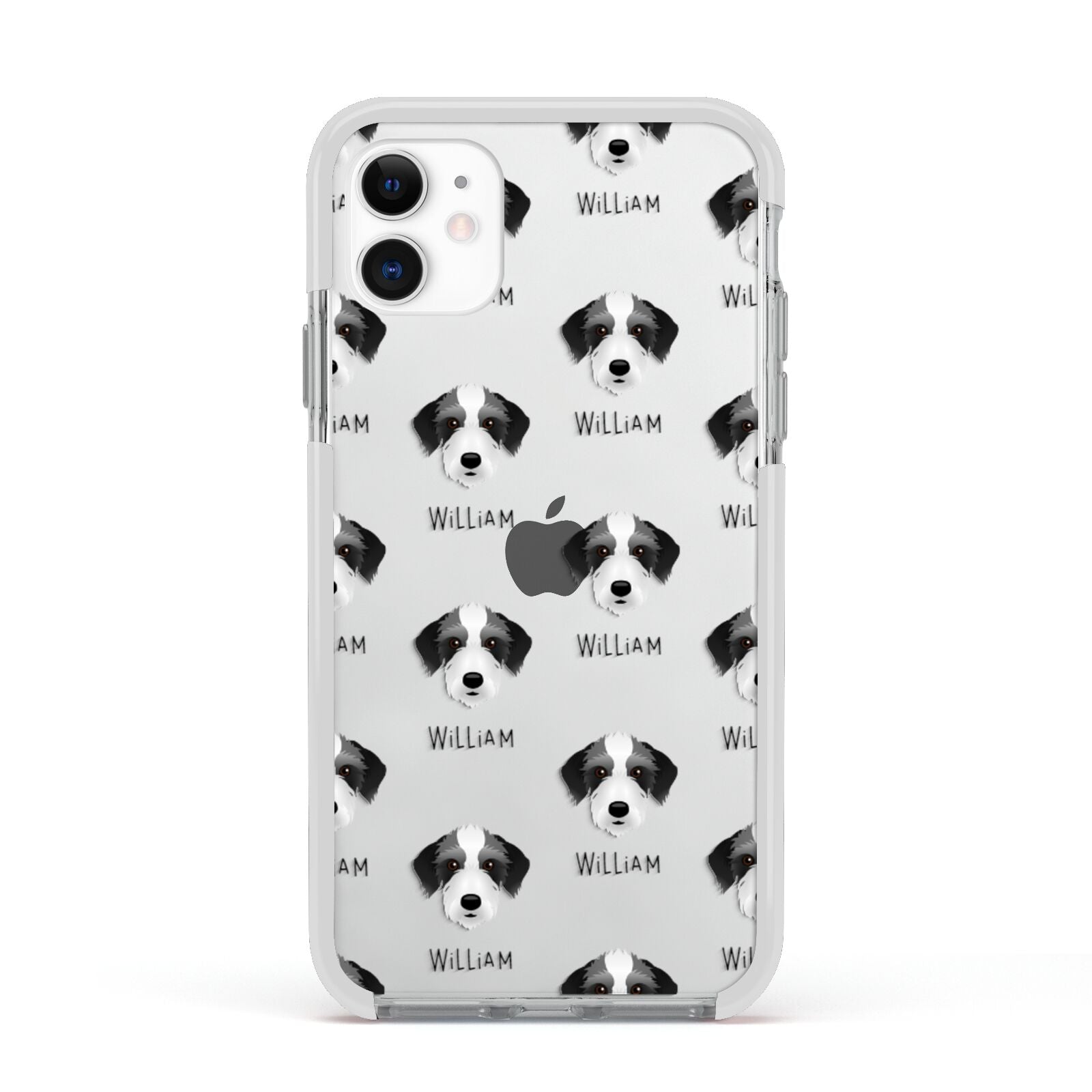 Bedlington Whippet Icon with Name Apple iPhone 11 in White with White Impact Case