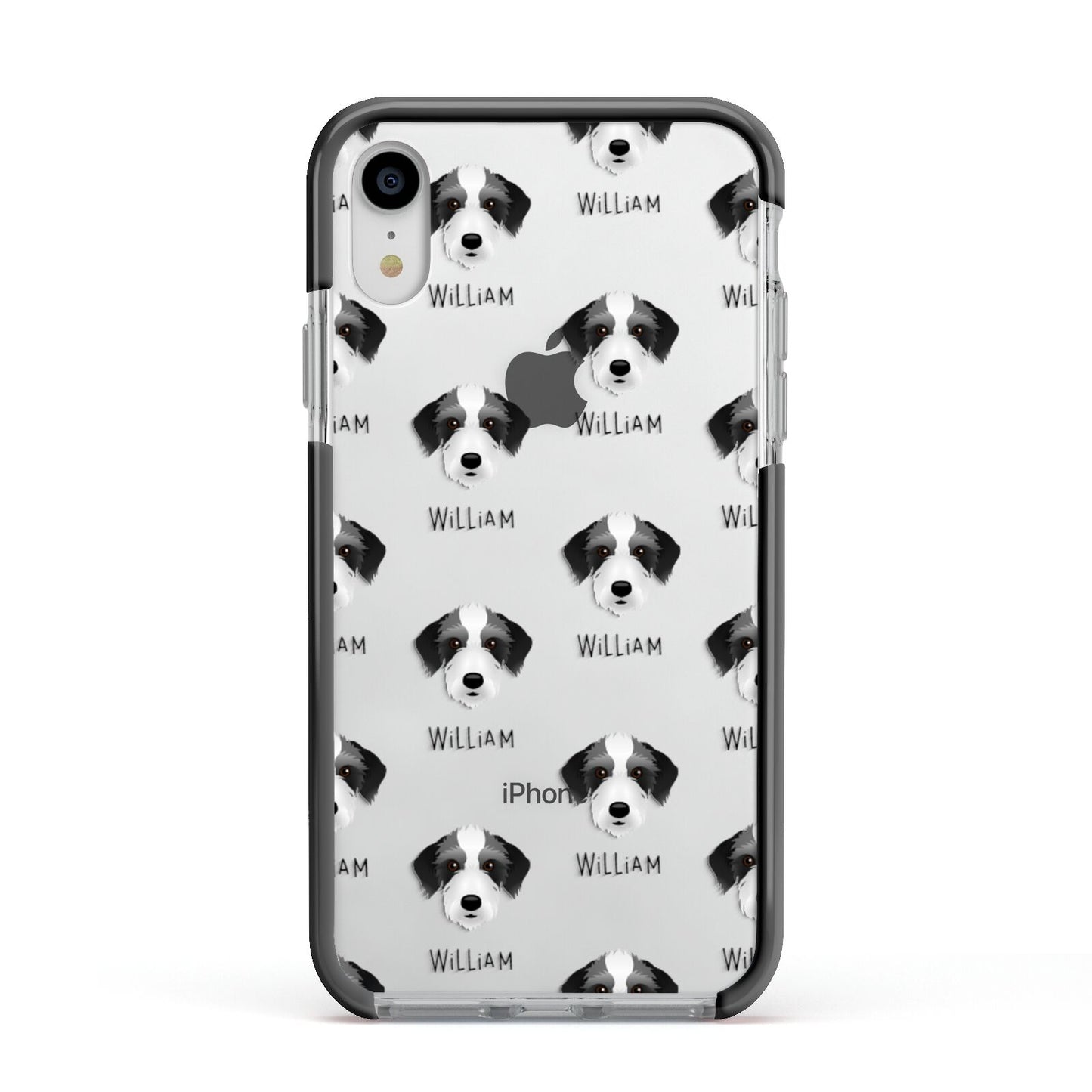 Bedlington Whippet Icon with Name Apple iPhone XR Impact Case Black Edge on Silver Phone