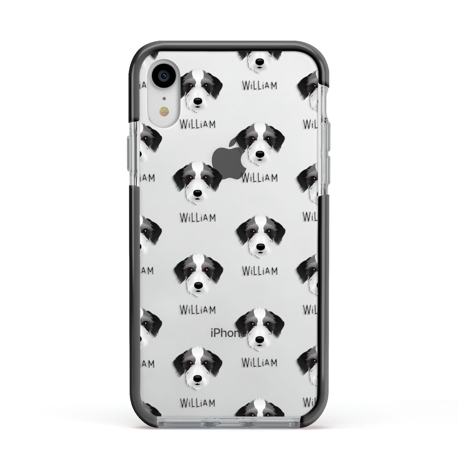Bedlington Whippet Icon with Name Apple iPhone XR Impact Case Black Edge on Silver Phone