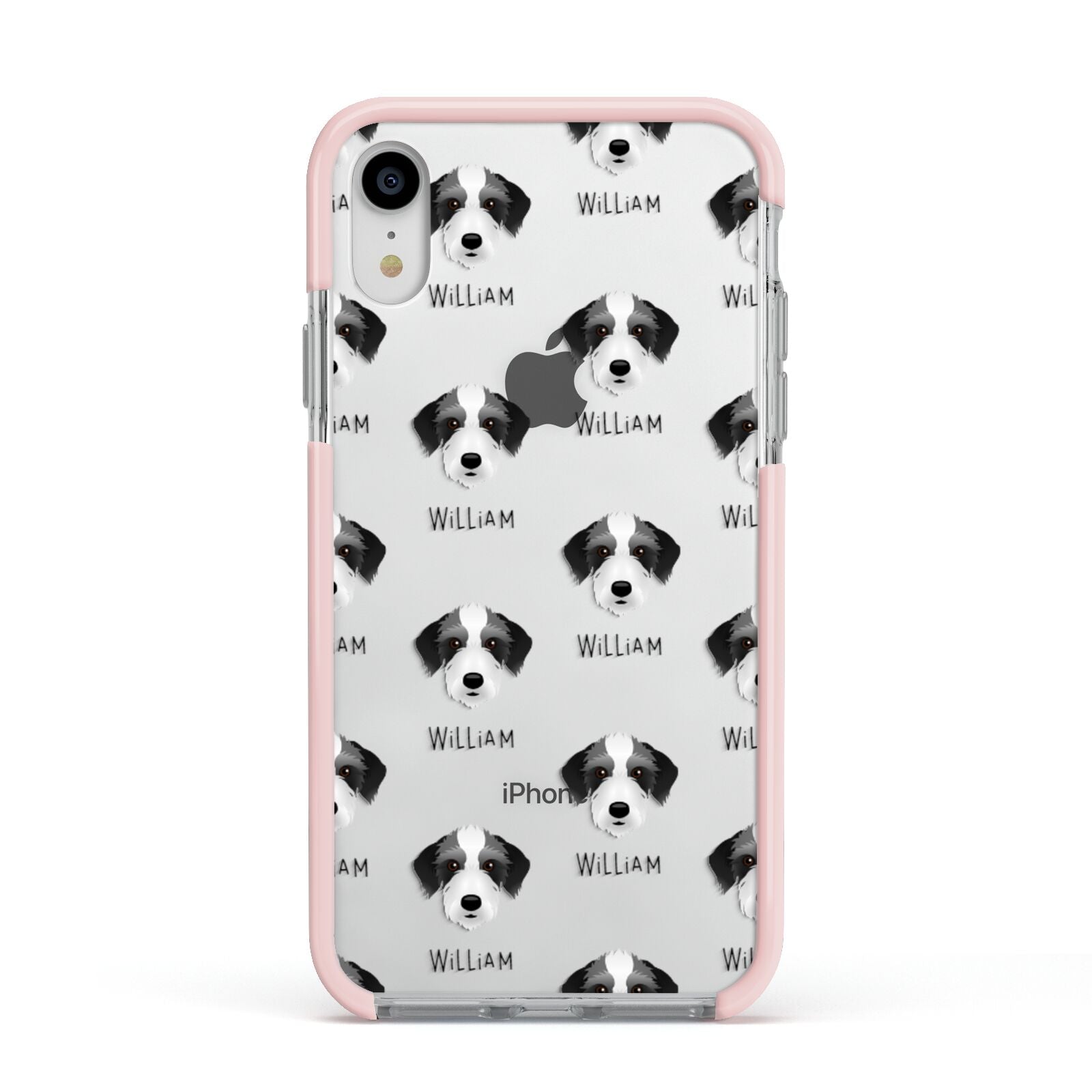 Bedlington Whippet Icon with Name Apple iPhone XR Impact Case Pink Edge on Silver Phone